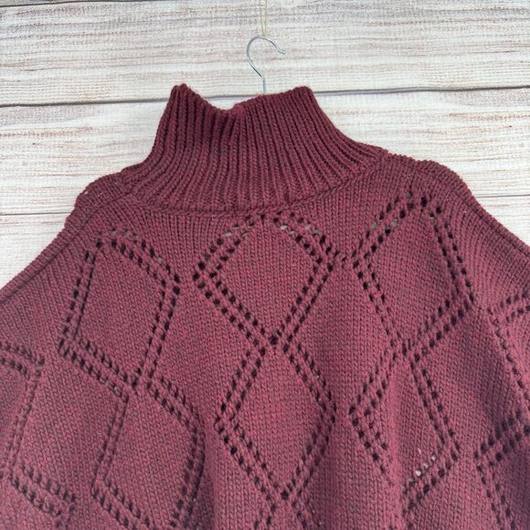 Cocogio Turtleneck Wool Blend Poncho Women's One Size Burgundy Made in Italy‎ - Picture 4 of 11